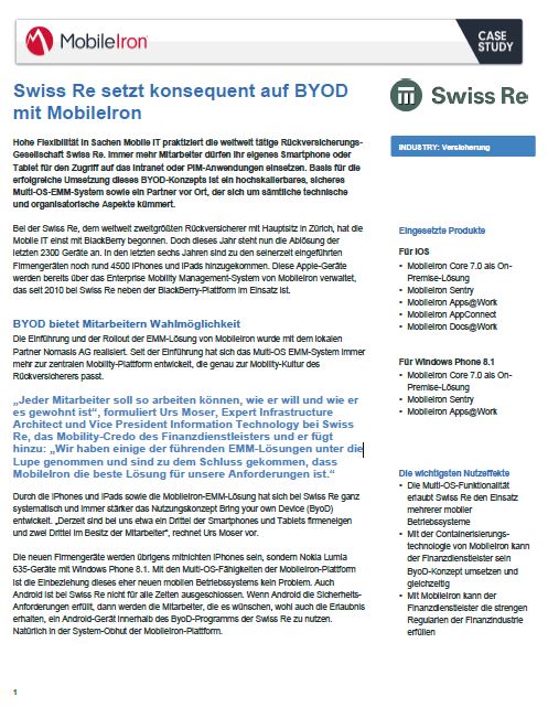 Swiss Re setzt konsequent auf BYOD mit MobileIron