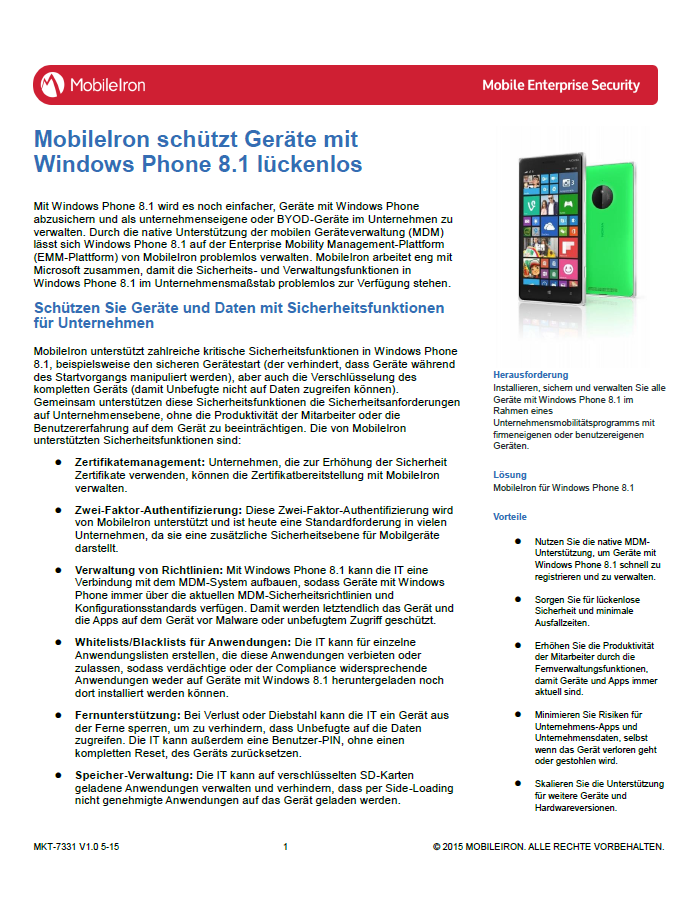 MobileIron schützt Geräte mit Windows Phone 8.1 lückenlos