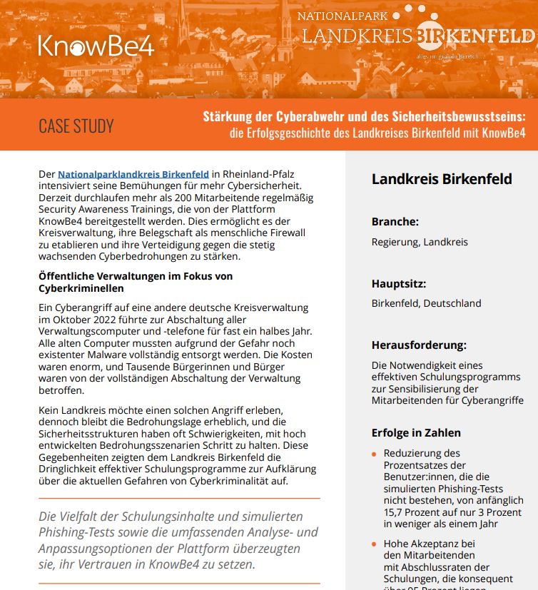 Stärkung der Cyberabwehr und des Sicherheitsbewusstseins: die Erfolgsgeschichte des Landkreises Birkenfeld mit KnowBe4